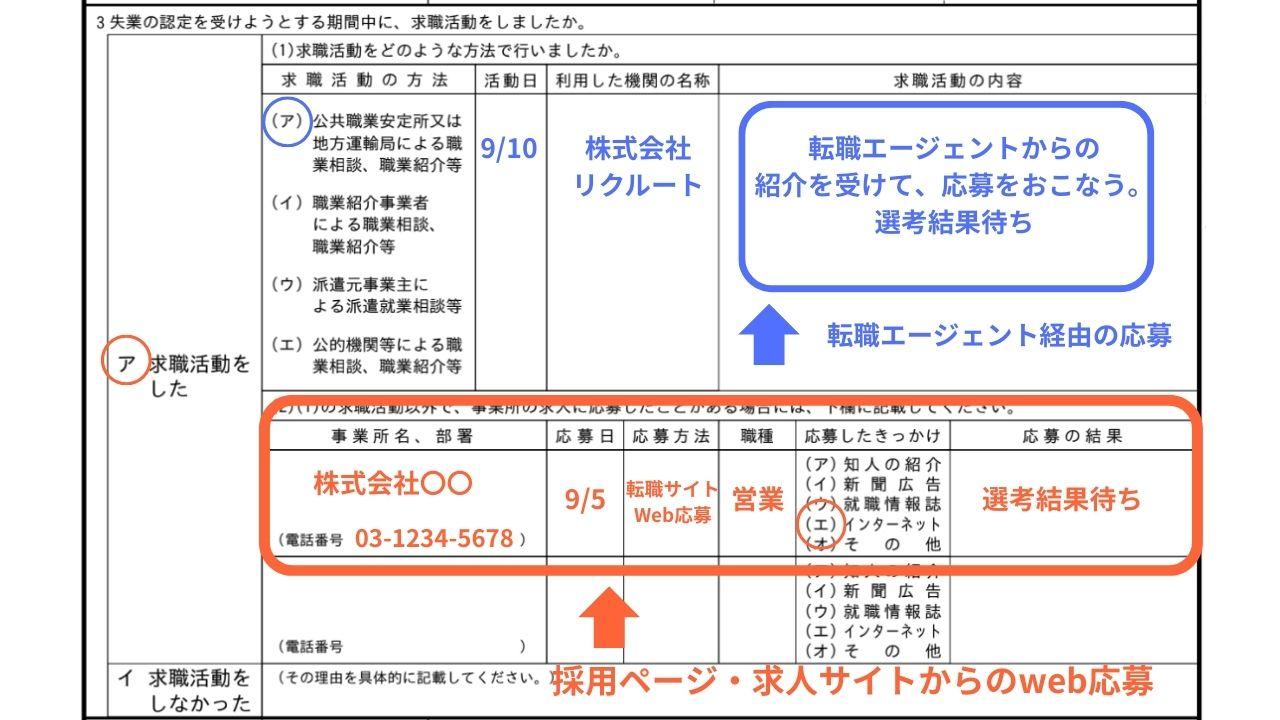 求職活動実績 web応募 確認される