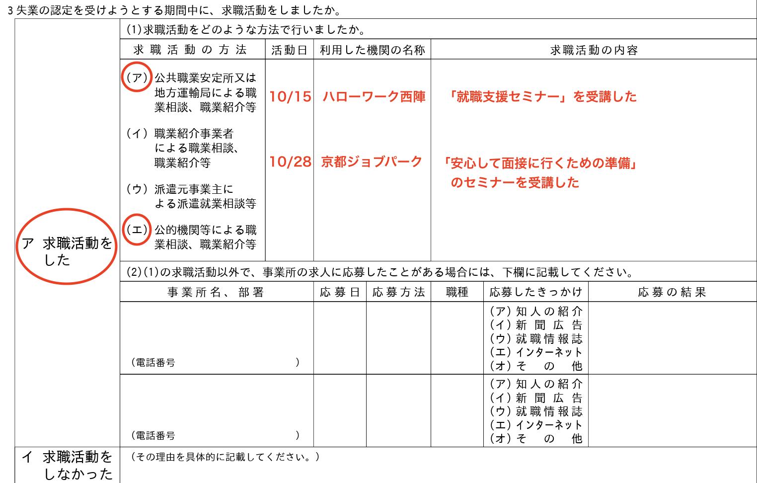 求職活動実績 セミナー 京都